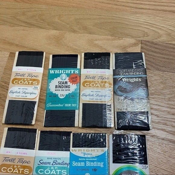 Vintage Twill Tape Coats Seam Binding Bundle Black Wright’s Rayon 1/2” Wide - Picture 5 of 6